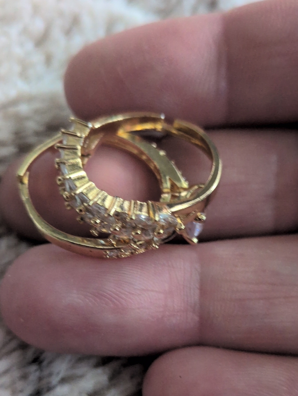 Gold Adjustable Rings Set with Clear Crystal Accents - Women Jewelry